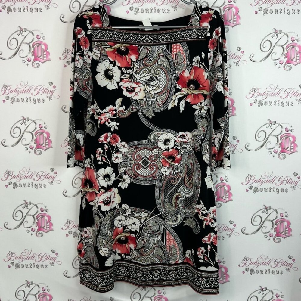 White House Black Market Black and Red floral flowers paisley Patterned Dress